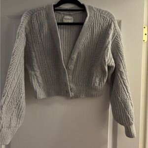 Abercrombie & Fitch Light Gray Cropped Cable Knit Cardigan